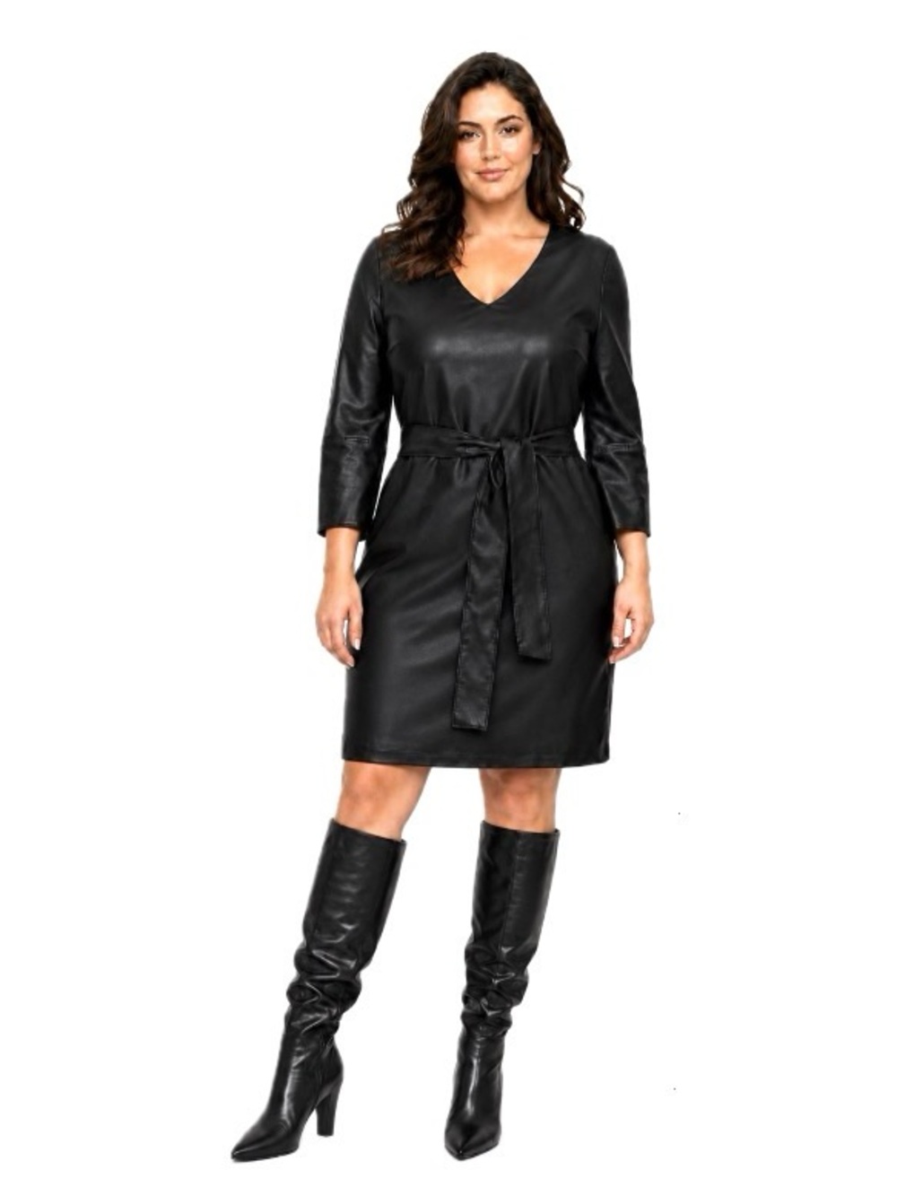 Eloquii elements, NWT Black lantern sleeve Faux Leather Dress, Size 16